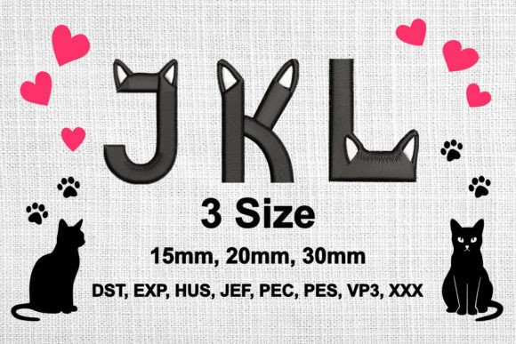 Cat Ears Embroidery Font Alphabet J K L – A Playful Touch for Personalized Gifts