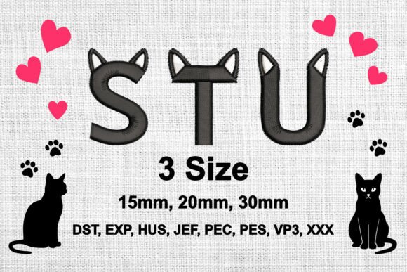 Cat Ears Embroidery Font Alphabet S T U: A Playful Touch for Seasonal Crafts