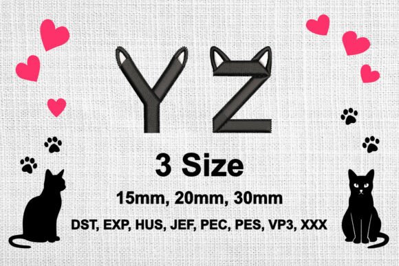 Cat Ears Embroidery Font Alphabet Y, Z