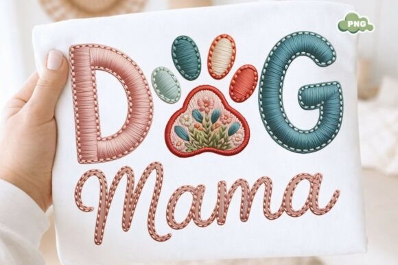 Dog Mama Embroidery Style PNG Design