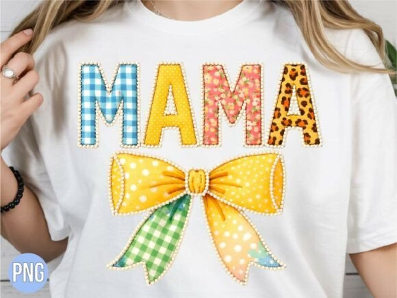 Faux Embroidery Mama Coquette Bow PNG