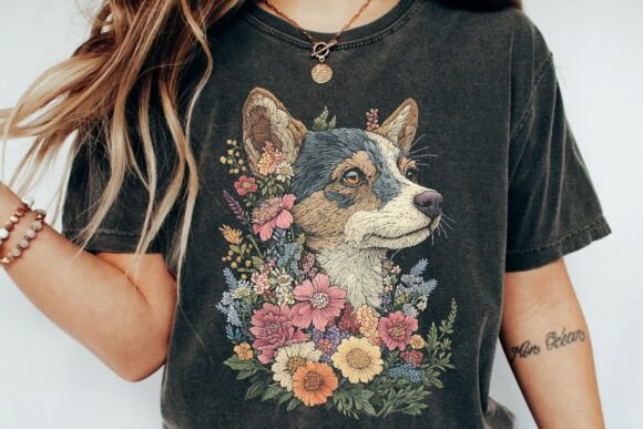 Floral Corgi Embroidery Style PNG Review