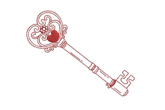 Ornate Heart Key Embroidery: A Sophisticated Design for Etsy Sellers
