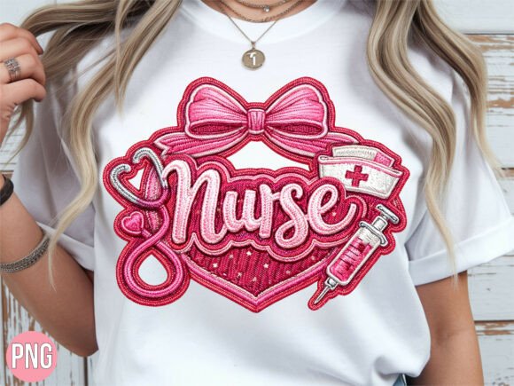 Pink Nurse Bow Embroidery for Apparel Design