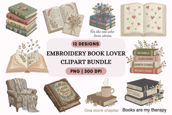 Reviewing the Embroidery Book Lover Clipart Bundle for Small Business Use