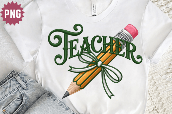 Teacher Faux Embroidery PNG, Stitched Pe